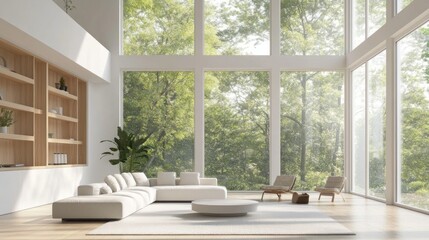 Fototapeta premium Modern Minimalist Living Room with Large Windows