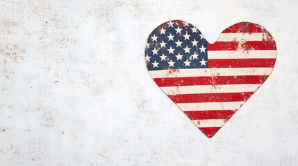Obraz premium A patriotic American heart symbol, adorned with red and blue stripes, and white stars, proudly displays love for the United States on a clean background 