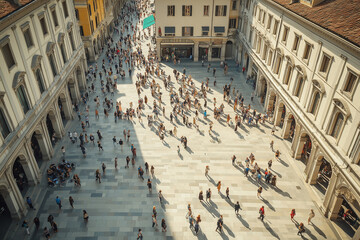 Obraz premium Aerial view of people gathering in the square, aerial photography, minimalism, simple lines, high resolution, professional photograph, high detail