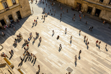 Obraz premium Aerial view of people gathering in the square, aerial photography, minimalism, simple lines, high resolution, professional photograph, high detail