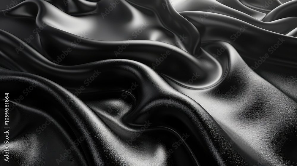Poster black draped fabric shows soft waves and texture