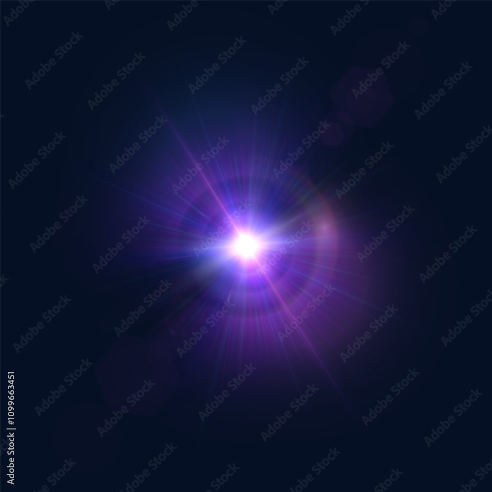Leinwandbilder Bright purple glow of light lens reflection. Abstract glow and glare effect for illustrations and game interface design. Vector