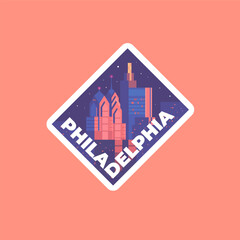 Travel Vector Sticker. Modern skyscrapers in Philadelphia Pennsylvania USA.