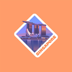 Travel Vector Sticker. View of the modern center of Singapore