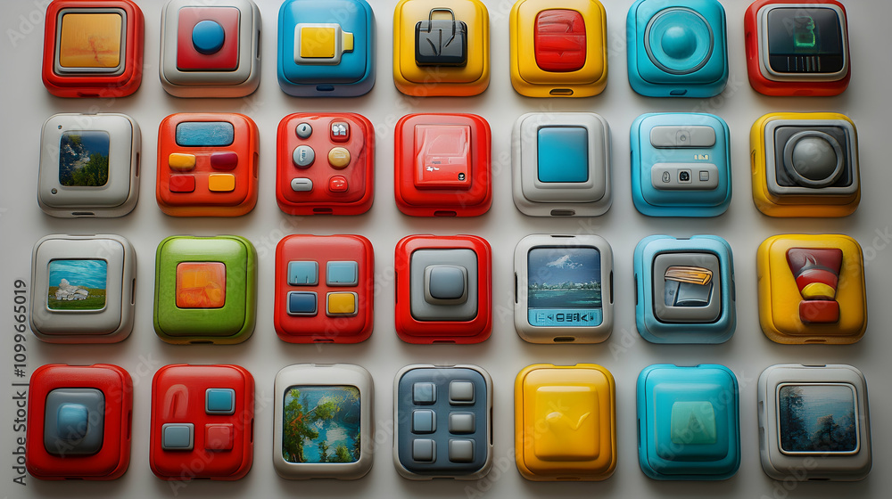 Poster Colorful square app icons arranged in a grid pattern.