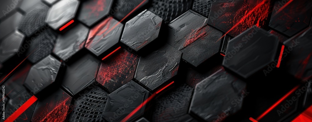 Poster Abstract Hexagonal Pattern Red Black Design