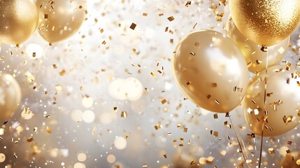 A golden glitter and sparkles with balloons celebration background