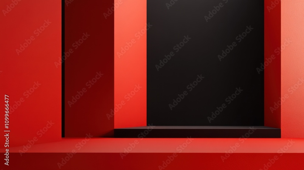 Poster geometric abstract architecture with bold red and black color contrast design