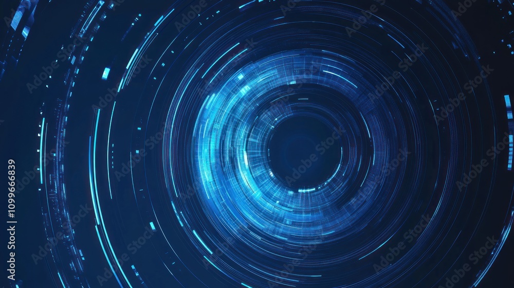 Poster futuristic blue digital swirl with circular patterns and technological vibes