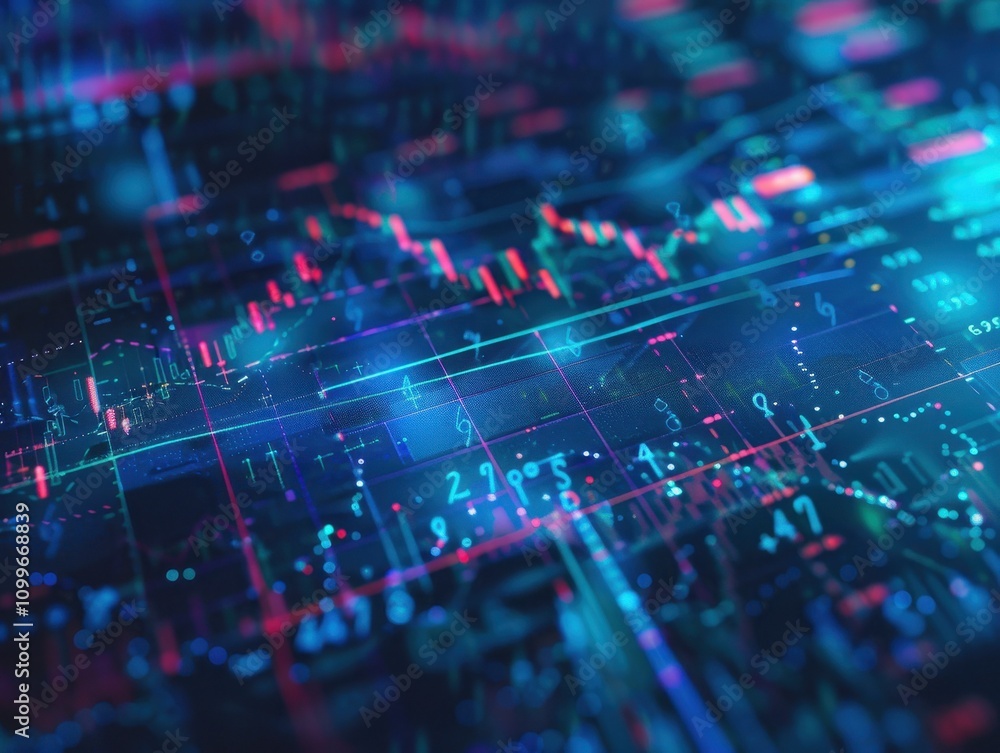 Poster abstract digital data visualization showing stock market trends