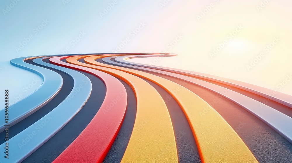 Poster dynamic curves of colorful paths abstract landscape graphic design bright environment overhead view 