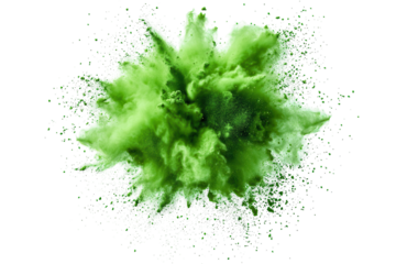 A vibrant green powder explosion on a white background. PNG transparent.