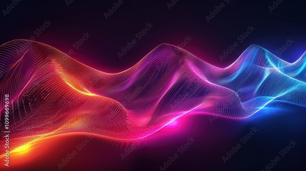 Poster abstract colorful waves of light and particles