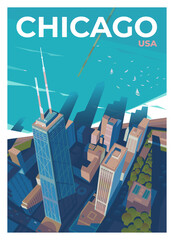 Breathtaking top view of the skyscrapers of the city of Chicago, Illinois