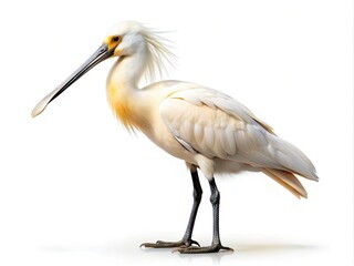 Obraz premium Stunning Eurasian Spoonbill on White Background - Full Length Wading Bird Photography for Nature Lovers and Wildlife Enthusiasts
