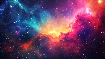 Obraz premium Stunning Cosmic Nebula Illuminated by Vibrant Colors in Deep Space with Glowing Stars