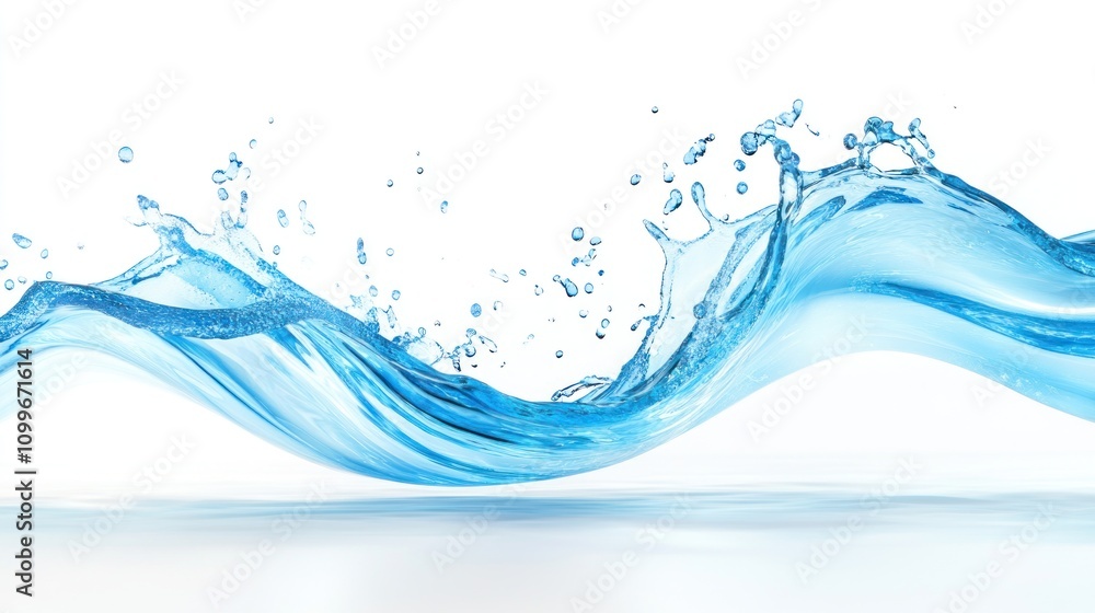 Poster dynamic splash of water with frozen motion against pristine white backdrop