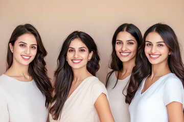 Obraz premium A portrait of five Indian models with healthy, glowing skin, each showcasing their unique beauty and cultural diversity.