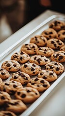 Close-up of Chocolate Chip Cookies on a Baking Tray