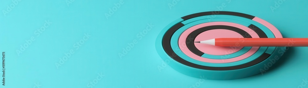 Poster a vibrant target design with concentric circles and a pencil, suggesting precision and goal-setting 