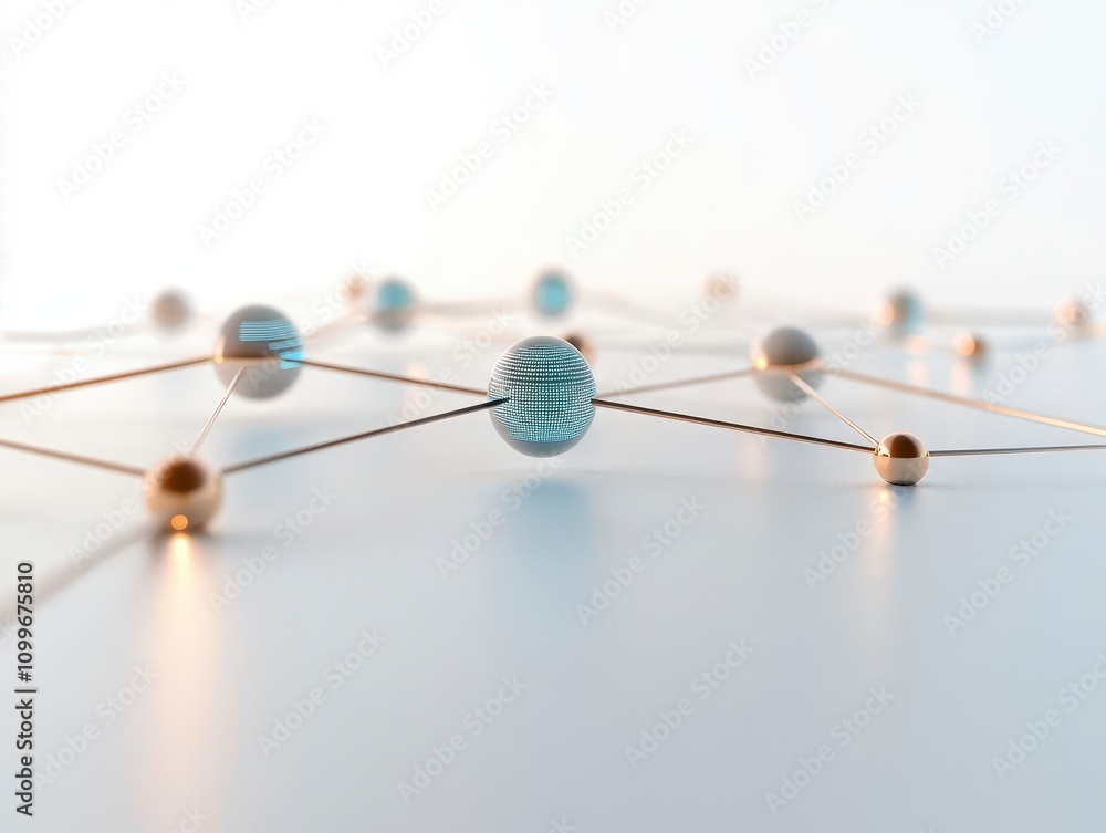 Poster a close-up view of interconnected spheres and lines, depicting a network or molecular structure, sym