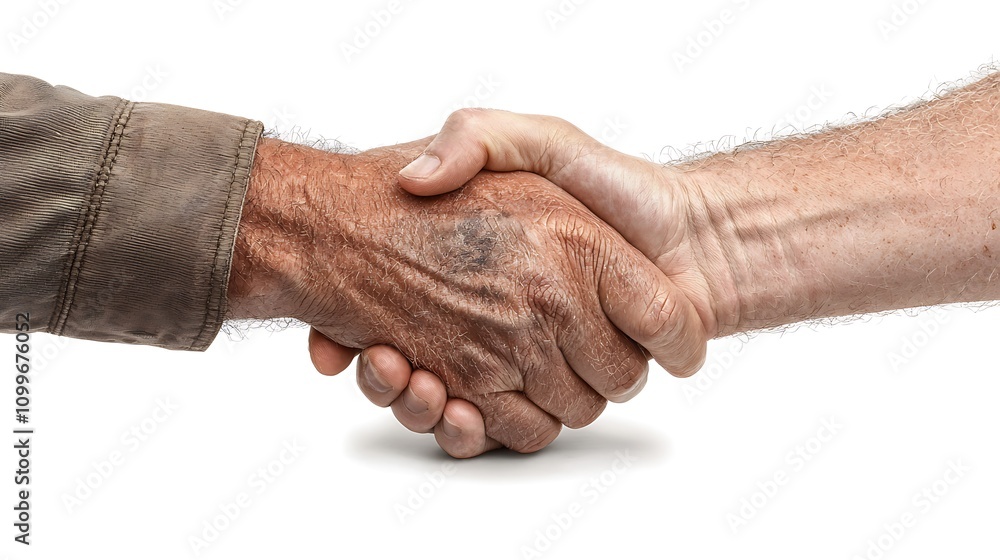 Poster handshake between generations community center emotional connection shared values close-up view trus