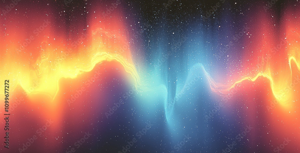 Poster summer poster design with vibrant teal gold orange grainy gradient background and blurred noise text