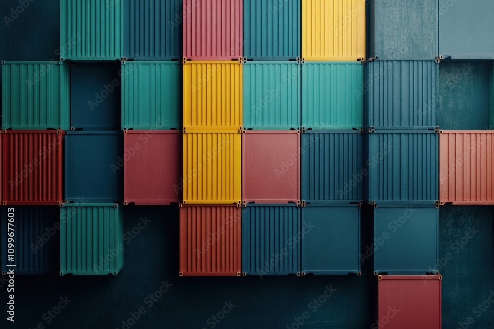 Aufkleber containers in various colors are neatly arranged on a wall in a storage area, creating an organized 