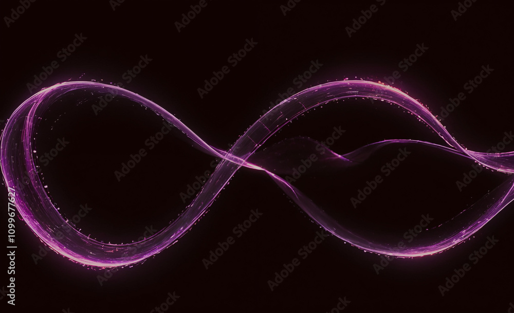 Poster purple line with a black background. the line is curved and has a lot of dots
