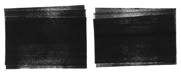 Linocut, relief printing horizontal rectangle textures. Black and white artistic linocutting text backgrounds with rough uneven edge. Paint roller stains set, wide textured lino ink remains.