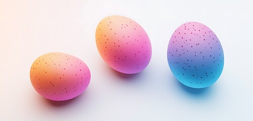 Minimalist Easter eggs with sleek gradient finishes placed on a pure white background ,