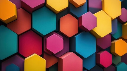 Obraz premium A series of interconnected colorful hexagons forming a dynamic pattern, Symbolizing the structured complexity of inclusivity, photography style