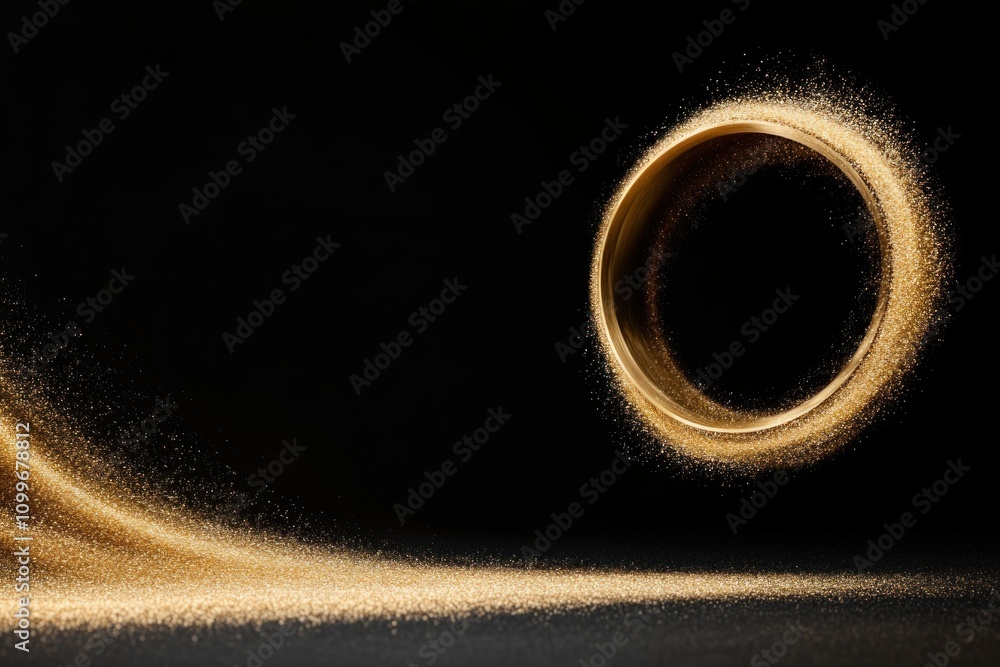 Poster a dynamic swirl of fine dust captures light, forming an elegant loop against a stark black backdrop.