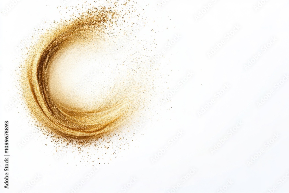 Poster fine particles of dust swirl gracefully in a circular motion, forming an elegant design on a stark w