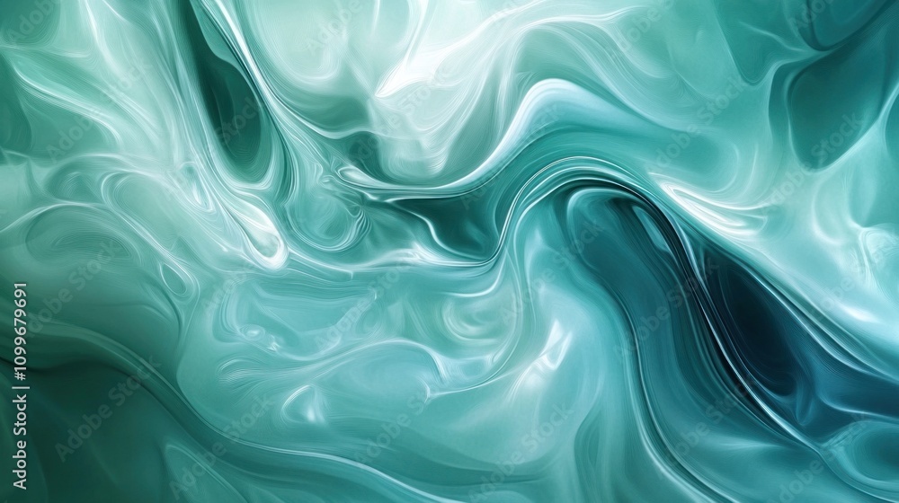 Poster abstract fluid waves of serene aqua and teal with luminous swirls and depth in a dreamy canvas