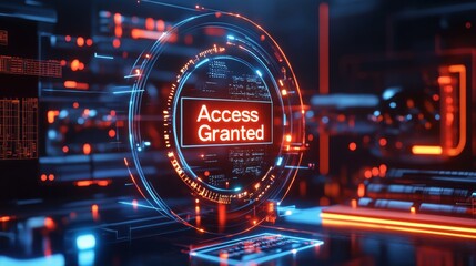 Obraz premium Futuristic Holographic Access Granted Display Cybersecurity Technology Interface