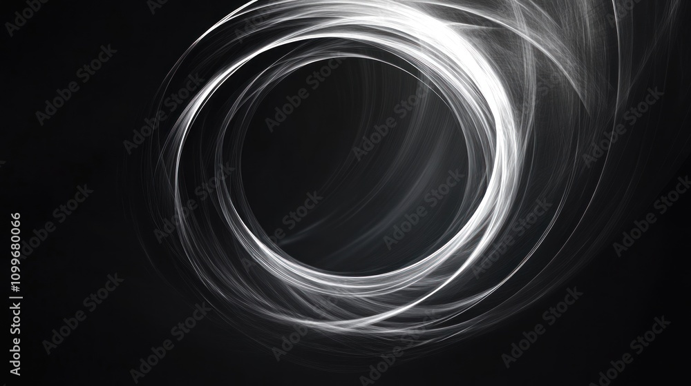 Poster dynamic swirling abstract light streaks against a mysterious dark background in motion
