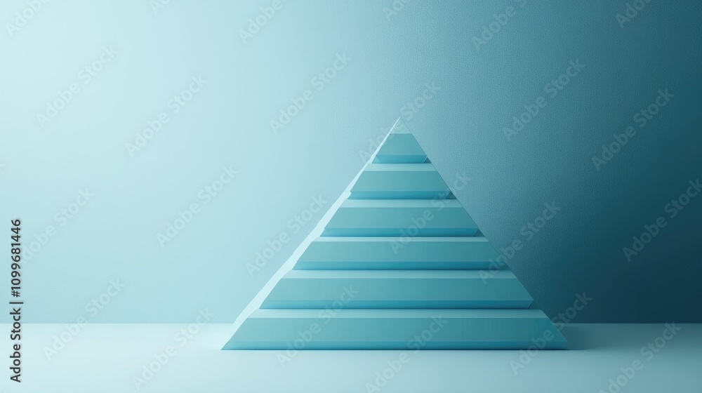 Poster a 3d pyramid chart with smooth gradients, each level representing business strategy steps, displayed