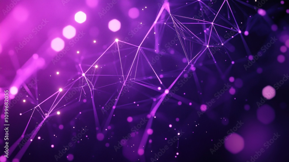 Aufkleber abstract purple network with glowing lines and bokeh effects in dark background