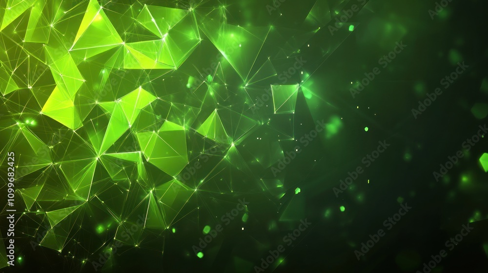 Poster green abstract geometric pattern with glowing lines and shapes on a dark background