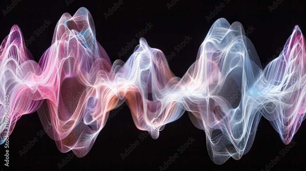Poster dynamic sound waves illustrating energy and motion in an abstract setting digital art vibrant colors