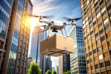 Drone delivering packages in an urban environment