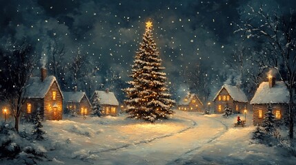 Fototapeta premium Whimsical Festive Greeting Card Design with Sparkling and Cozy Holiday Accents