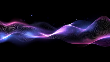 Fototapeta premium Abstract flowing pink and blue light wave on black background.