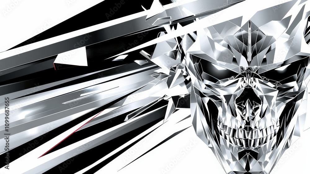 Poster dynamic abstract skull design digital art graphic creation futuristic style close-up edgy concept fo