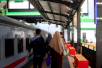 Fototapeta premium Defocused abstract background of a train station in Indonesia