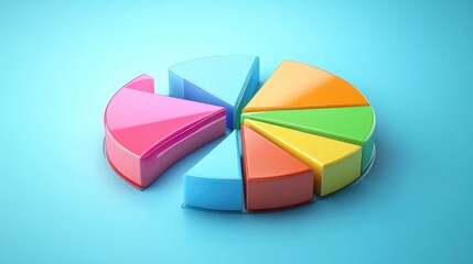 Obraz premium A collection of colorful 3D pie chart segments separated slightly, arranged on a smooth background to display data divisions