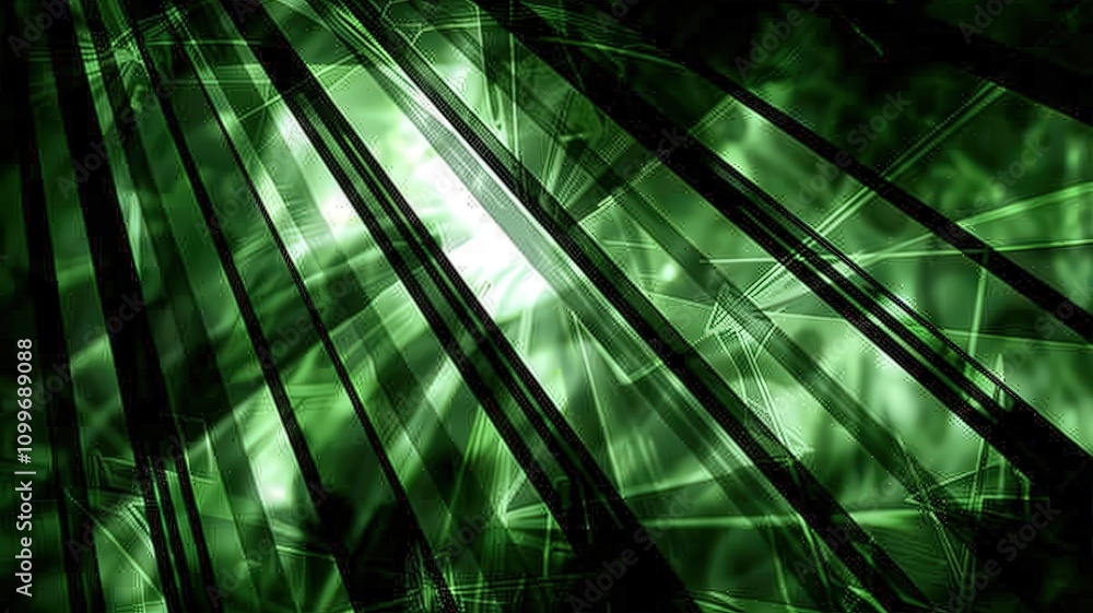 Poster abstract green light rays creating dynamic patterns in a digital space nature-inspired graphic art m