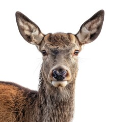 Obraz premium Female red deer in front of a white background Female red deer in front of a white background
