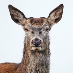 Obraz premium Female red deer in front of a white background Female red deer in front of a white background